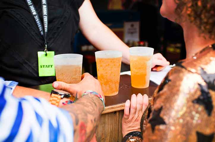 Free Mobile Bar serving pints of lager at a festival in Fulford, York in North Yorkshire